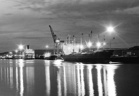 [Newhaven harbour at night]